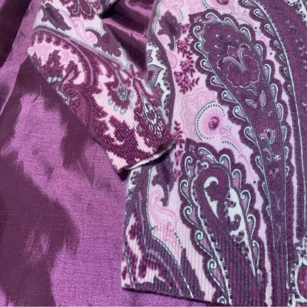 Classic Paisley Cashmere Round Neck Long Sleeve Pullover Sweater Rose Wine XS-S - Picture 14 of 14